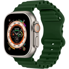 Curea Silicon Ocean Loop compatibila cu Apple Watch Ultra 2/Ultra/SE/9/8/7/6/5/4/3/2/1 - 42/44/45/49MM CASEY STUDIOS™, Ajustabila, Respirabila, Silicon moale placut la atingere Verde Inchis 