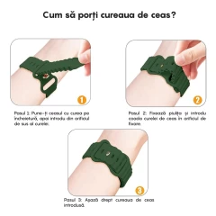Curea Silicon Ocean Loop compatibila cu Apple Watch Ultra 2/Ultra/SE/9/8/7/6/5/4/3/2/1 - 42/44/45/49MM CASEY STUDIOS™, Ajustabila, Respirabila, Silicon moale placut la atingere Verde Inchis
