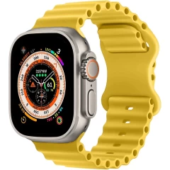 Curea Silicon Ocean Loop compatibila cu Apple Watch Ultra 2/Ultra/SE/9/8/7/6/5/4/3/2/1 - 42/44/45/49MM CASEY STUDIOS™, Ajustabila, Respirabila, Silicon moale placut la atingere Galben 