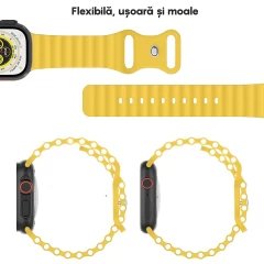Curea Silicon Ocean Loop compatibila cu Apple Watch Ultra 2/Ultra/SE/9/8/7/6/5/4/3/2/1 - 42/44/45/49MM CASEY STUDIOS™, Ajustabila, Respirabila, Silicon moale placut la atingere Galben
