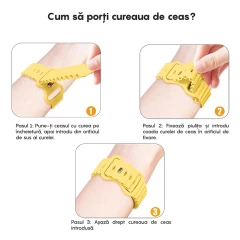 Curea Silicon Ocean Loop compatibila cu Apple Watch Ultra 2/Ultra/SE/9/8/7/6/5/4/3/2/1 - 42/44/45/49MM CASEY STUDIOS™, Ajustabila, Respirabila, Silicon moale placut la atingere Galben