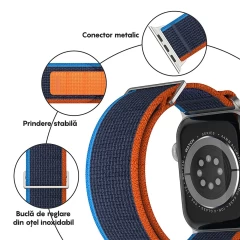 Curea Nailon Trail compatibila cu Apple Watch SE/9/8/7/6/5/4/3/2/1 - 38/40/41MM CASEY STUDIOS, Ajustabila, Respirabila, Material Textil Albastru Inchis