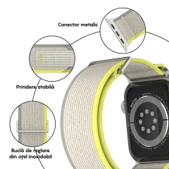 Curea Nailon Trail compatibila cu Apple Watch Ultra 2/Ultra/SE/9/8/7/6/5/4/3/2/1 - 42/44/45/49 MM CASEY STUDIOS, Ajustabila, Respirabila, Material Textil