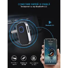 Adaptor Bluetooth 5.3 LAGATO, Receiver Audio AUX 3.5mm, Jack 3.5mm, pentru orice tip de Masina, Portabil, compatibil cu orice Device, Cablu Type-C Negru