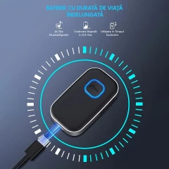 Adaptor Bluetooth 5.3 LAGATO, Receiver Audio AUX 3.5mm, Jack 3.5mm, pentru orice tip de Masina, Portabil, compatibil cu orice Device, Cablu Type-C Negru