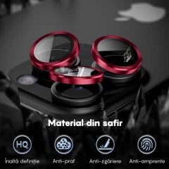 Folie Protectie Lentile Camera pentru iPhone 11, Casey Studios MaxDefense+,  Ultra HD, Protectie Profesionala Camere 3D, Anti Amprente, Anti Zgarieturi, Anti Socuri Rosu