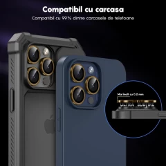 Folie Protectie Lentile Camera pentru iPhone 12 Pro, Casey Studios MaxDefense+,  Ultra HD, Protectie Profesionala Camere 3D, Anti Amprente, Anti Zgarieturi, Anti Socuri Galben