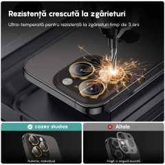 Folie Protectie Lentile Camera pentru iPhone 12 Pro, Casey Studios MaxDefense+,  Ultra HD, Protectie Profesionala Camere 3D, Anti Amprente, Anti Zgarieturi, Anti Socuri Galben