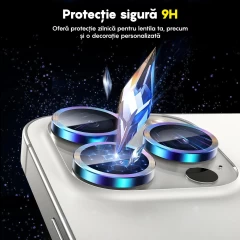 Folie Protectie Lentile Camera pentru iPhone 13 / iPhone 13 Mini, Casey Studios MaxDefense+,  Ultra HD, Protectie Profesionala Camere 3D, Anti Amprente, Anti Zgarieturi, Anti Socuri Curcubeu