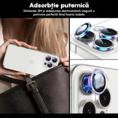 Folie Protectie Lentile Camera pentru iPhone 13 / iPhone 13 Mini, Casey Studios MaxDefense+,  Ultra HD, Protectie Profesionala Camere 3D, Anti Amprente, Anti Zgarieturi, Anti Socuri Curcubeu
