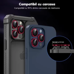 Folie Protectie Lentile Camera pentru iPhone 13 / iPhone 13 Mini, Casey Studios MaxDefense+,  Ultra HD, Protectie Profesionala Camere 3D, Anti Amprente, Anti Zgarieturi, Anti Socuri Rosu