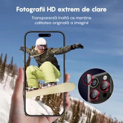 Folie Protectie Lentile Camera pentru iPhone 13 / iPhone 13 Mini, Casey Studios MaxDefense+,  Ultra HD, Protectie Profesionala Camere 3D, Anti Amprente, Anti Zgarieturi, Anti Socuri Rosu