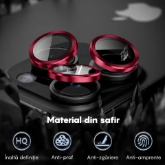 Folie Protectie Lentile Camera pentru iPhone 13 / iPhone 13 Mini, Casey Studios MaxDefense+,  Ultra HD, Protectie Profesionala Camere 3D, Anti Amprente, Anti Zgarieturi, Anti Socuri Rosu
