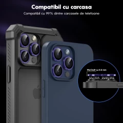 Folie Protectie Lentile Camera pentru iPhone 15 / iPhone 15 Plus, Casey Studios MaxDefense+,  Ultra HD, Protectie Profesionala Camere 3D, Anti Amprente, Anti Zgarieturi, Anti Socuri Mov inchis