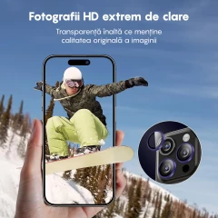 Folie Protectie Lentile Camera pentru iPhone 15 / iPhone 15 Plus, Casey Studios MaxDefense+,  Ultra HD, Protectie Profesionala Camere 3D, Anti Amprente, Anti Zgarieturi, Anti Socuri Mov inchis