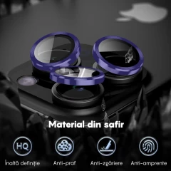 Folie Protectie Lentile Camera pentru iPhone 15 / iPhone 15 Plus, Casey Studios MaxDefense+,  Ultra HD, Protectie Profesionala Camere 3D, Anti Amprente, Anti Zgarieturi, Anti Socuri Mov inchis