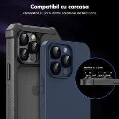 Folie Protectie Lentile Camera pentru iPhone 15 / iPhone 15 Plus, Casey Studios MaxDefense+,  Ultra HD, Protectie Profesionala Camere 3D, Anti Amprente, Anti Zgarieturi, Anti Socuri Negru