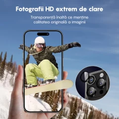 Folie Protectie Lentile Camera pentru iPhone 15 / iPhone 15 Plus, Casey Studios MaxDefense+,  Ultra HD, Protectie Profesionala Camere 3D, Anti Amprente, Anti Zgarieturi, Anti Socuri Negru