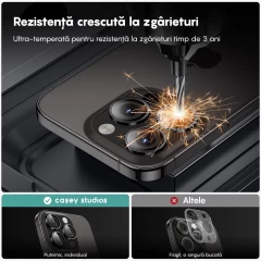 Folie Protectie Lentile Camera pentru iPhone 15 / iPhone 15 Plus, Casey Studios MaxDefense+,  Ultra HD, Protectie Profesionala Camere 3D, Anti Amprente, Anti Zgarieturi, Anti Socuri Negru