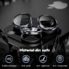 Folie Protectie Lentile Camera pentru iPhone 15 Pro / iPhone 15 Pro Max, Casey Studios MaxDefense+, Ultra HD, Anti Amprente, Anti Zgarieturi, Anti Socuri Argintiu