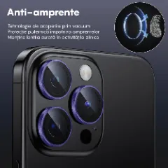 Folie Protectie Lentile Camera pentru iPhone 15 Pro / iPhone 15 Pro Max, Casey Studios MaxDefense+, Ultra HD, Anti Amprente, Anti Zgarieturi, Anti Socuri Mov inchis