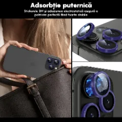 Folie Protectie Lentile Camera pentru iPhone 15 Pro / iPhone 15 Pro Max, Casey Studios MaxDefense+, Ultra HD, Anti Amprente, Anti Zgarieturi, Anti Socuri Mov inchis