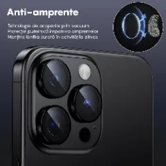 Folie Protectie Lentile Camera pentru iPhone 15 Pro / iPhone 15 Pro Max, Casey Studios MaxDefense+, Ultra HD, Anti Amprente, Anti Zgarieturi, Anti Socuri Negru
