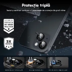 Folie Protectie Lentile Camera pentru iPhone 15 Pro / iPhone 15 Pro Max, Casey Studios MaxDefense+, Ultra HD, Anti Amprente, Anti Zgarieturi, Anti Socuri Negru