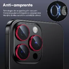 Folie Protectie Lentile Camera pentru iPhone 15 Pro / iPhone 15 Pro Max, Casey Studios MaxDefense+, Ultra HD, Anti Amprente, Anti Zgarieturi, Anti Socuri Rosu