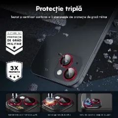 Folie Protectie Lentile Camera pentru iPhone 15 Pro / iPhone 15 Pro Max, Casey Studios MaxDefense+, Ultra HD, Anti Amprente, Anti Zgarieturi, Anti Socuri Rosu