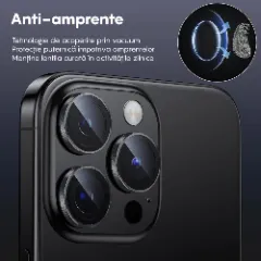 Folie Protectie Lentile Camera pentru iPhone 15 Pro / iPhone 15 Pro Max, Casey Studios MaxDefense+, Ultra HD, Anti Amprente, Anti Zgarieturi, Anti Socuri Argintiu