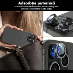 Folie Protectie Lentile Camera pentru iPhone 15 Pro / iPhone 15 Pro Max, Casey Studios MaxDefense+, Ultra HD, Anti Amprente, Anti Zgarieturi, Anti Socuri Argintiu