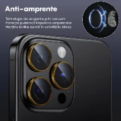 Folie Protectie Lentile Camera pentru iPhone 15 Pro / iPhone 15 Pro Max, Casey Studios MaxDefense+, Ultra HD, Anti Amprente, Anti Zgarieturi, Anti Socuri Galben