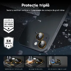 Folie Protectie Lentile Camera pentru iPhone 15 Pro / iPhone 15 Pro Max, Casey Studios MaxDefense+, Ultra HD, Anti Amprente, Anti Zgarieturi, Anti Socuri Galben