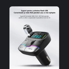 Modulator FM G01 Pro, Bluetooth 5.3, Transmitator FM cu Incarcare, 2 x port USB, Port USB Type-C, Fast Charge, compatibil cu orice Device, Afisaz LED Negru