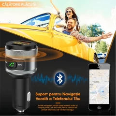 Modulator FM C01 LAGATO, Bluetooth 5.3, Transmitator FM cu Incarcare, 2 x port USB, Fast Charge, compatibil cu orice Device Negru