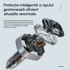 Modulator FM G02 LAGATO, Bluetooth 5.3, Transmitator FM cu Incarcare, 2 x port USB, Port USB Type-C, Fast Charge, compatibil cu orice Device, Afisaz LED, Lumini RGB Negru