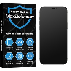 Folie Sticla CASEY STUDIOS pentru iPhone 12 / 12 Pro, MaxDefense+ Matte, Full Glue, Sticla Securizata, Duritate Militara, Ultra HD, Protectie Profesionala Ecran 3D, Anti Zgarieturi, Anti Socuri