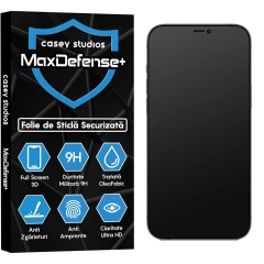 Folie Sticla CASEY STUDIOS pentru iPhone 12 / 12 Pro, MaxDefense+ Matte, Full Glue, Sticla Securizata, Duritate Militara, Ultra HD, Protectie Profesionala Ecran 3D, Anti Zgarieturi, Anti Socuri Negru