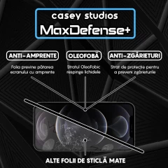 Folie Sticla CASEY STUDIOS pentru iPhone 12 / 12 Pro, MaxDefense+ Matte, Full Glue, Sticla Securizata, Duritate Militara, Ultra HD, Protectie Profesionala Ecran 3D, Anti Zgarieturi, Anti Socuri Negru