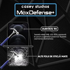 Folie Sticla CASEY STUDIOS pentru iPhone 12 / 12 Pro, MaxDefense+ Matte, Full Glue, Sticla Securizata, Duritate Militara, Ultra HD, Protectie Profesionala Ecran 3D, Anti Zgarieturi, Anti Socuri Negru