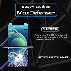 Folie Sticla CASEY STUDIOS pentru iPhone 12 Pro Max, MaxDefense+ Matte, Full Glue, Sticla Securizata, Duritate Militara, Ultra HD, Protectie Profesionala Ecran 3D, Anti Zgarieturi, Anti Socuri Negru