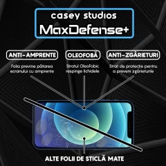 Folie Sticla CASEY STUDIOS pentru iPhone 12 Pro Max, MaxDefense+ Matte, Full Glue, Sticla Securizata, Duritate Militara, Ultra HD, Protectie Profesionala Ecran 3D, Anti Zgarieturi, Anti Socuri Negru