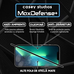Folie Sticla CASEY STUDIOS pentru iPhone 13 / 13 Pro, MaxDefense+ Matte, Full Glue, Sticla Securizata, Duritate Militara, Ultra HD, Protectie Profesionala Ecran 3D, Anti Zgarieturi, Anti Socuri Negru