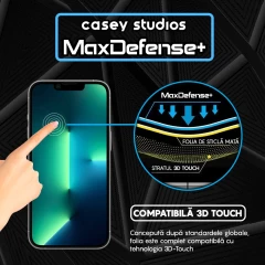 Folie Sticla CASEY STUDIOS pentru iPhone 13 / 13 Pro, MaxDefense+ Matte, Full Glue, Sticla Securizata, Duritate Militara, Ultra HD, Protectie Profesionala Ecran 3D, Anti Zgarieturi, Anti Socuri Negru