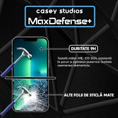 Folie Sticla CASEY STUDIOS pentru iPhone 13 / 13 Pro, MaxDefense+ Matte, Full Glue, Sticla Securizata, Duritate Militara, Ultra HD, Protectie Profesionala Ecran 3D, Anti Zgarieturi, Anti Socuri Negru