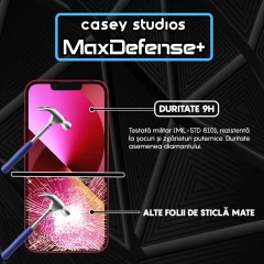 Folie Sticla CASEY STUDIOS pentru iPhone 13 Mini, MaxDefense+ Matte, Full Glue, Sticla Securizata, Duritate Militara, Ultra HD, Protectie Profesionala Ecran 3D, Anti Zgarieturi, Anti Socuri Negru