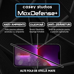 Folie Sticla CASEY STUDIOS pentru iPhone 13 Pro Max, MaxDefense+ Matte, Full Glue, Sticla Securizata, Duritate Militara, Ultra HD, Protectie Profesionala Ecran 3D, Anti Zgarieturi, Anti Socuri Negru