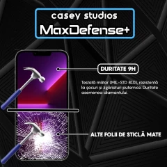 Folie Sticla CASEY STUDIOS pentru iPhone 13 Pro Max, MaxDefense+ Matte, Full Glue, Sticla Securizata, Duritate Militara, Ultra HD, Protectie Profesionala Ecran 3D, Anti Zgarieturi, Anti Socuri Negru