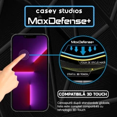 Folie Sticla CASEY STUDIOS pentru iPhone 13 Pro Max, MaxDefense+ Matte, Full Glue, Sticla Securizata, Duritate Militara, Ultra HD, Protectie Profesionala Ecran 3D, Anti Zgarieturi, Anti Socuri Negru